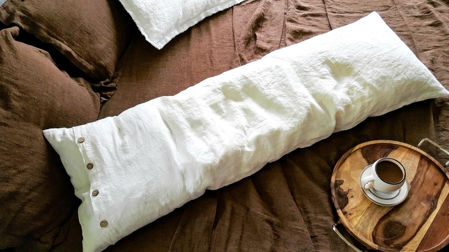 Linen Body Pillow cover with buttons - 14 colors