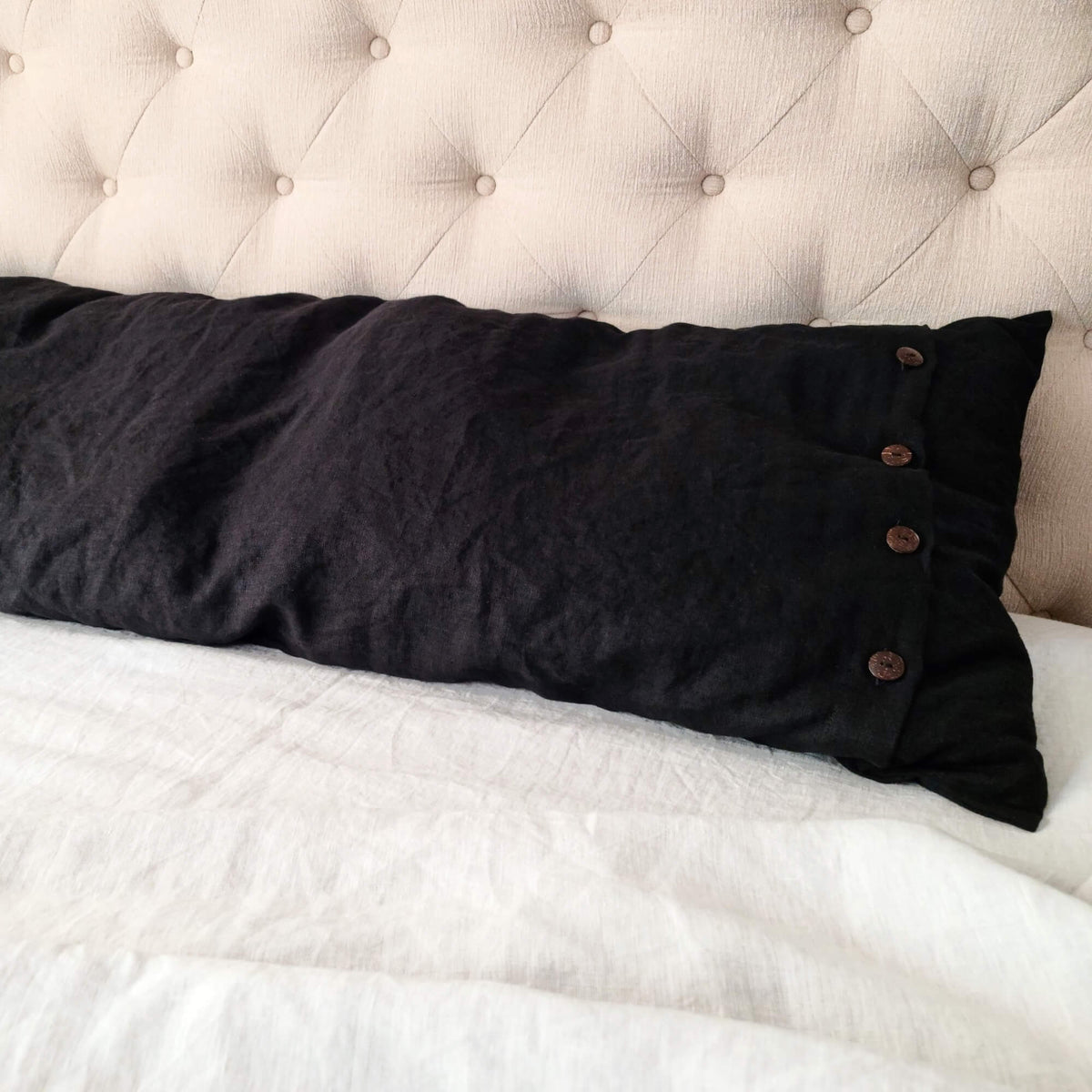 Linen Body Pillow cover with buttons - 14 colors