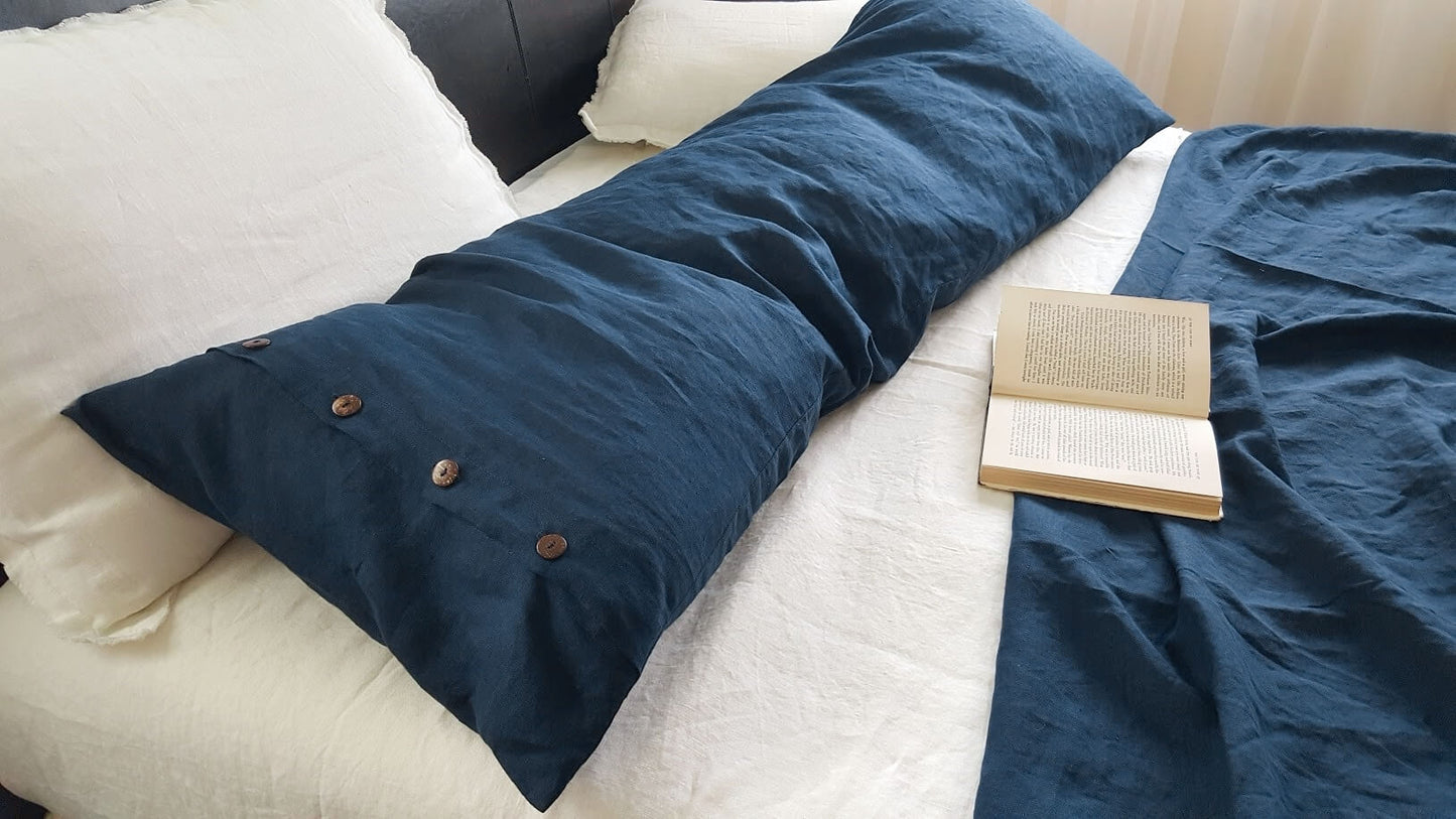 Linen Body Pillow cover with buttons - 14 colors